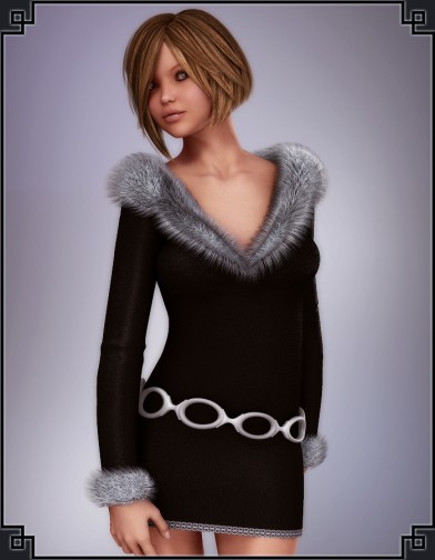 Classy Fur Trimmed Dress for V4